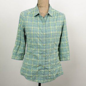 REI Women's Plaid Snap Front 3/4 Sleeve Shirt Sz S